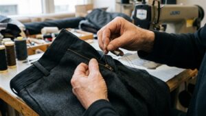 Пошаговая обработка гульфика и застежки-молнии в женских брюках